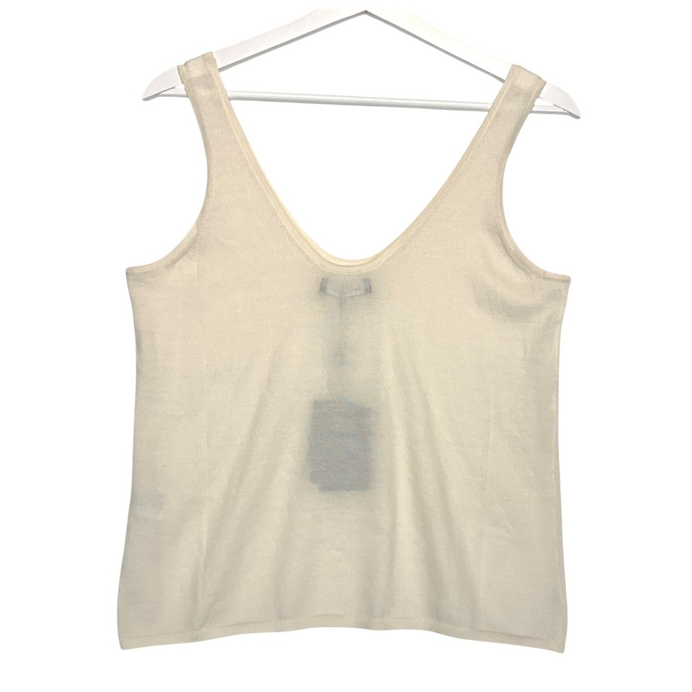 Naadam Fancy Cashmere Knit Tank White V-Neck Sleeveless Top Size Small - Picture 2 of 8